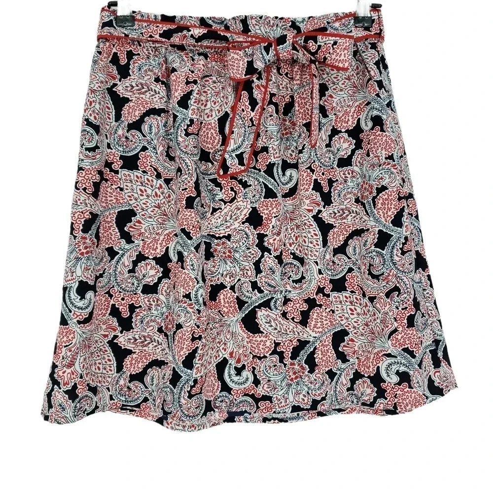 Ann Taylor LOFT Flare Skirt Floral Pull On Stretch Waist Tie Belt A Line